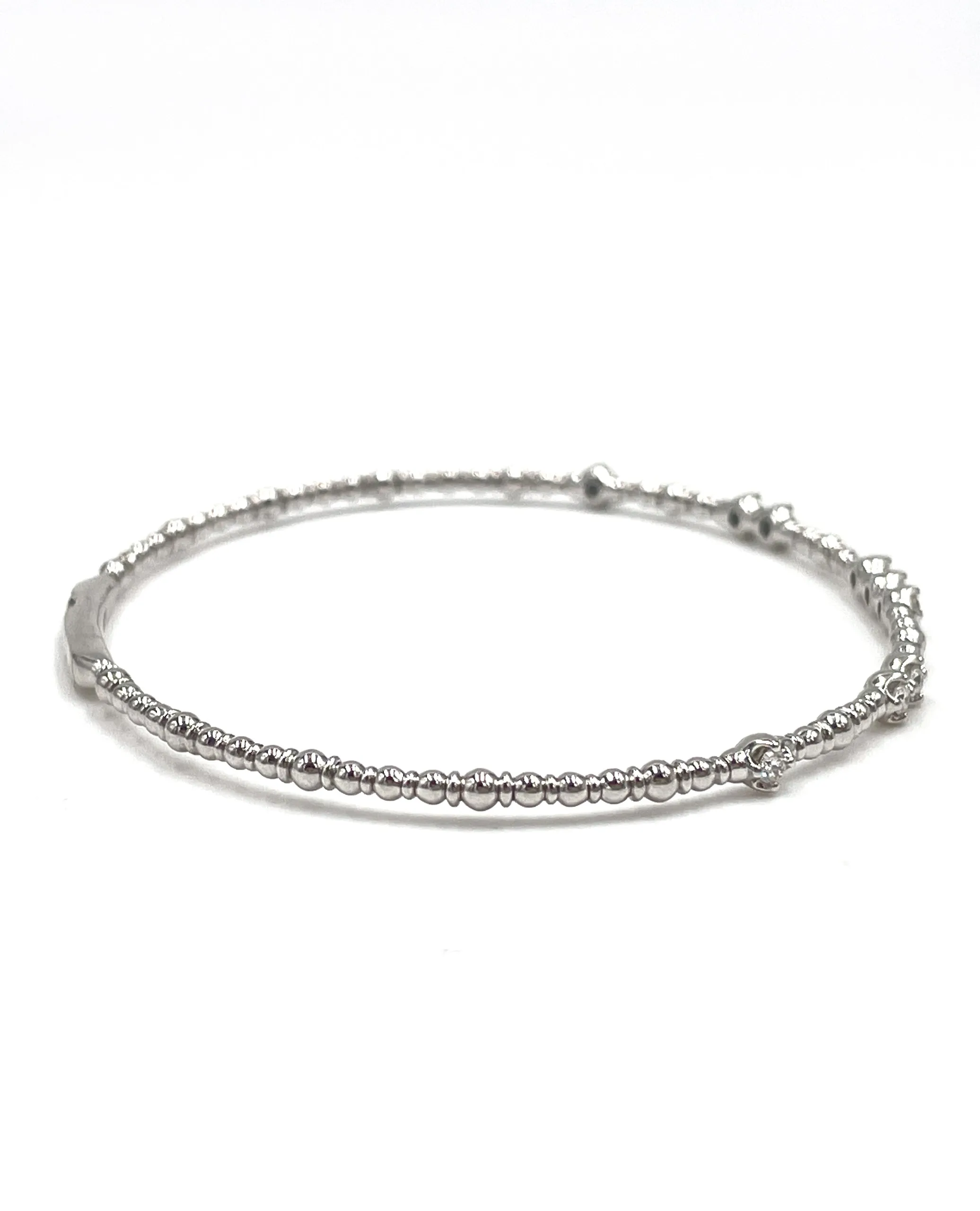 14K White Gold Soft Bangle Bracelet with Diamonds