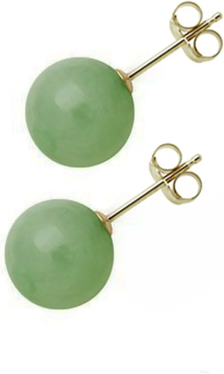 14K Yellow Gold Natural Jadite Round Stud Post Earrings Assembled in the U.S.A