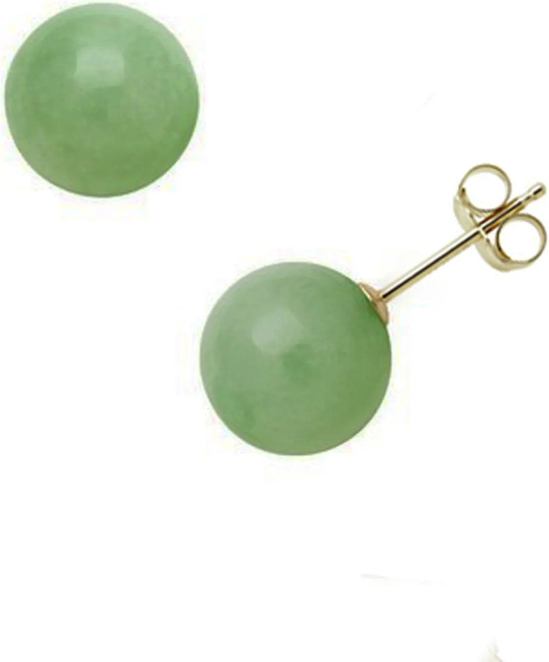 14K Yellow Gold Natural Jadite Round Stud Post Earrings Assembled in the U.S.A
