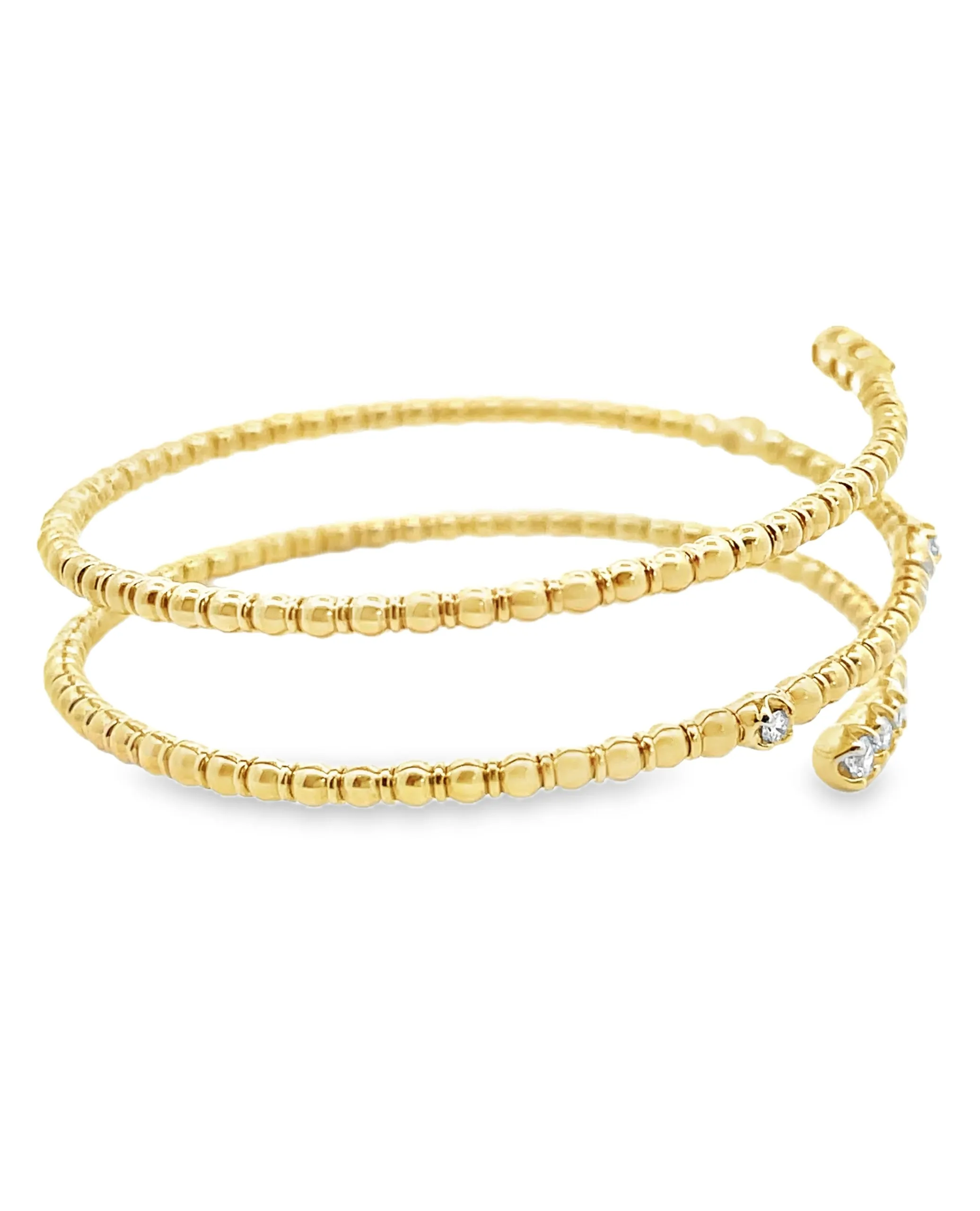 14K Yellow Gold Soft Diamond Bypass Bangle Bracelet