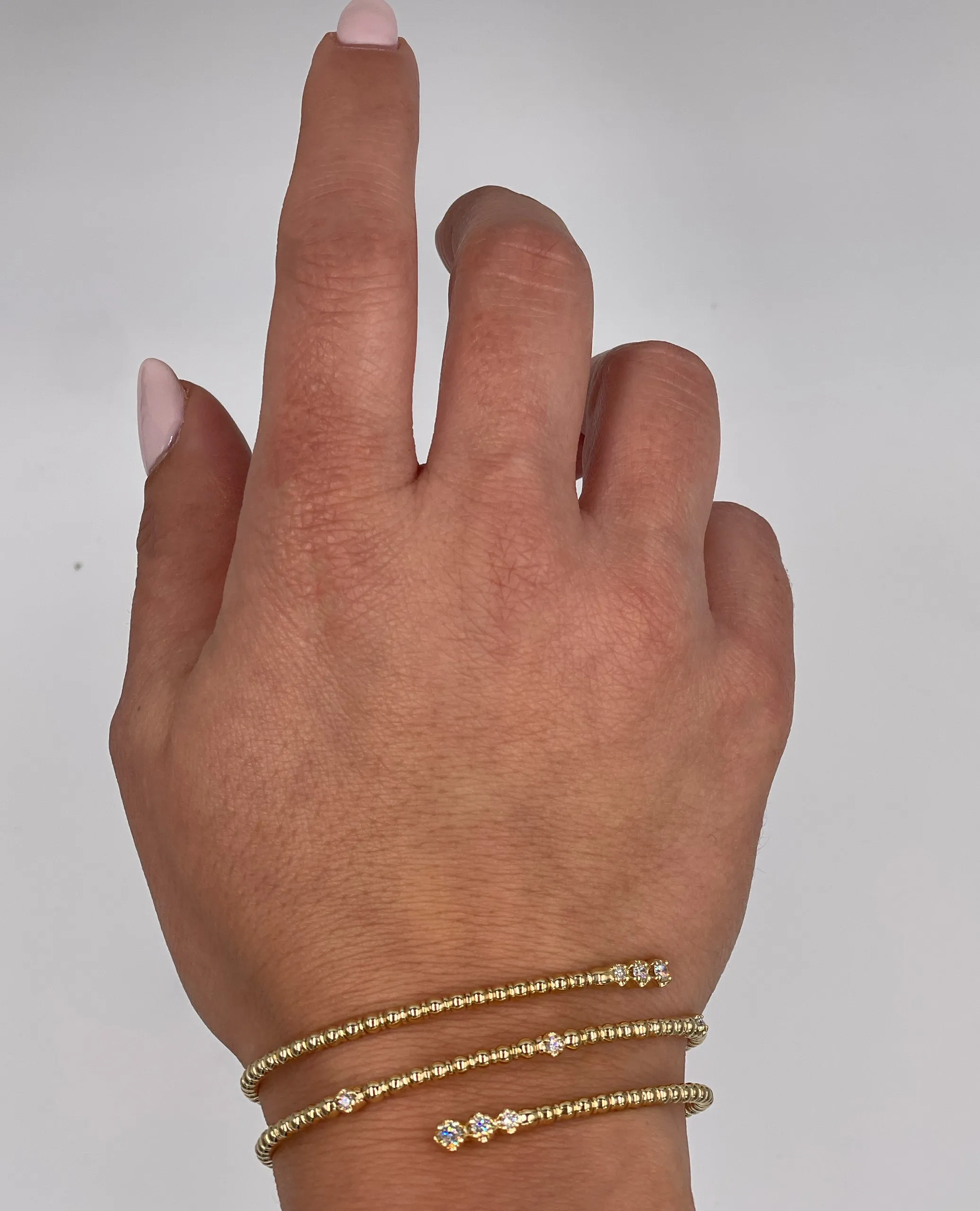 14K Yellow Gold Soft Diamond Bypass Bangle Bracelet