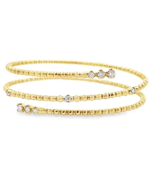 14K Yellow Gold Soft Diamond Bypass Bangle Bracelet