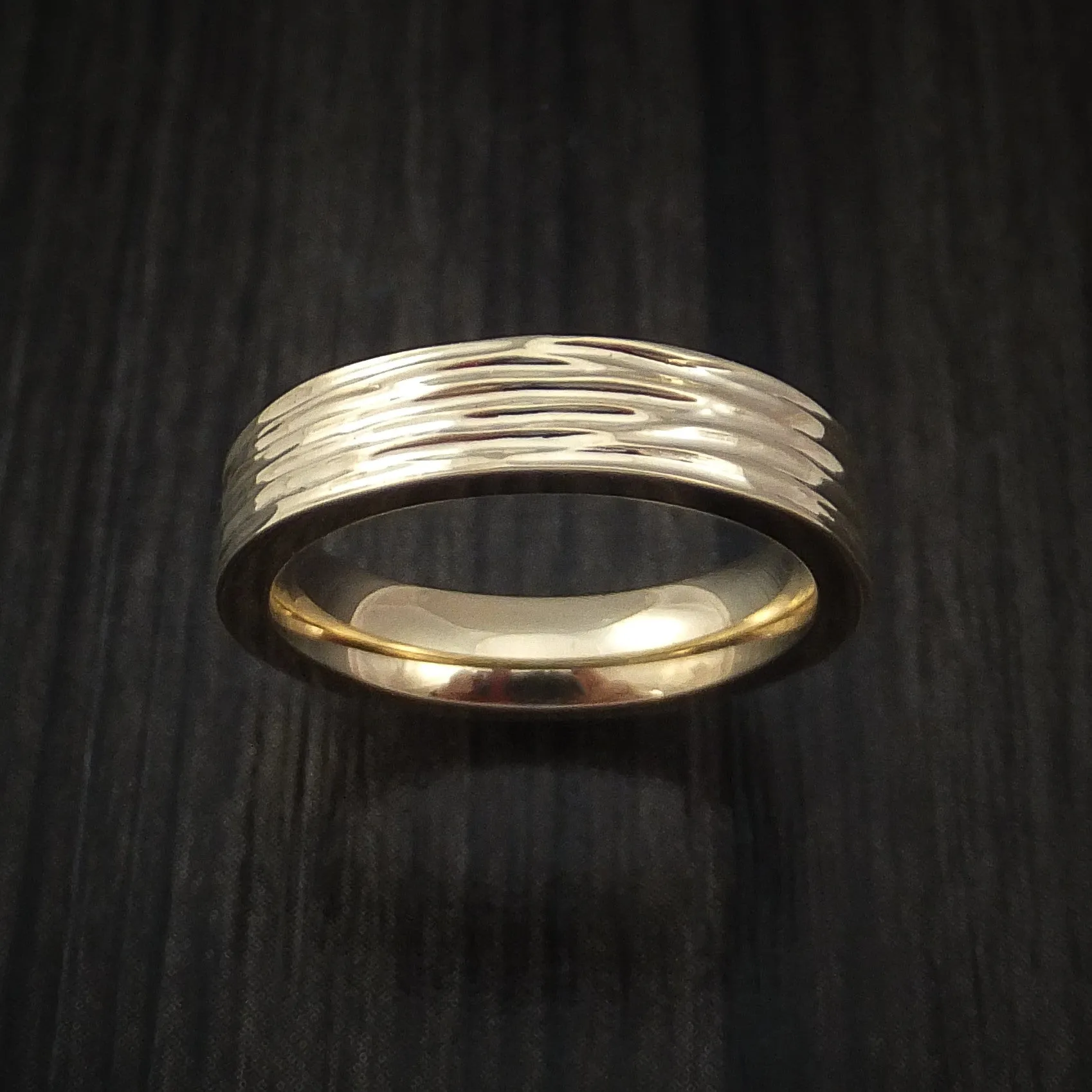 14k Yellow Gold with Tree Bark Finish Custom Made Solid Gold Ring