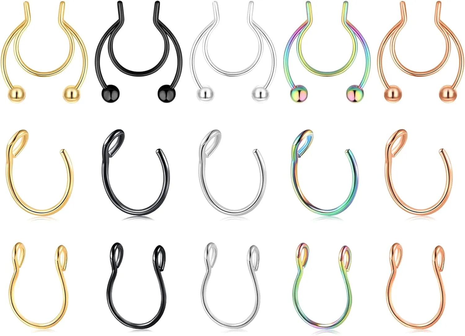 15Pcs 20 Gauge Fake Nose Ring Nose Rings Hoops Nose Jewelry Fake Septum Piercing Nose Rings for Women Men Faux Nose Ring