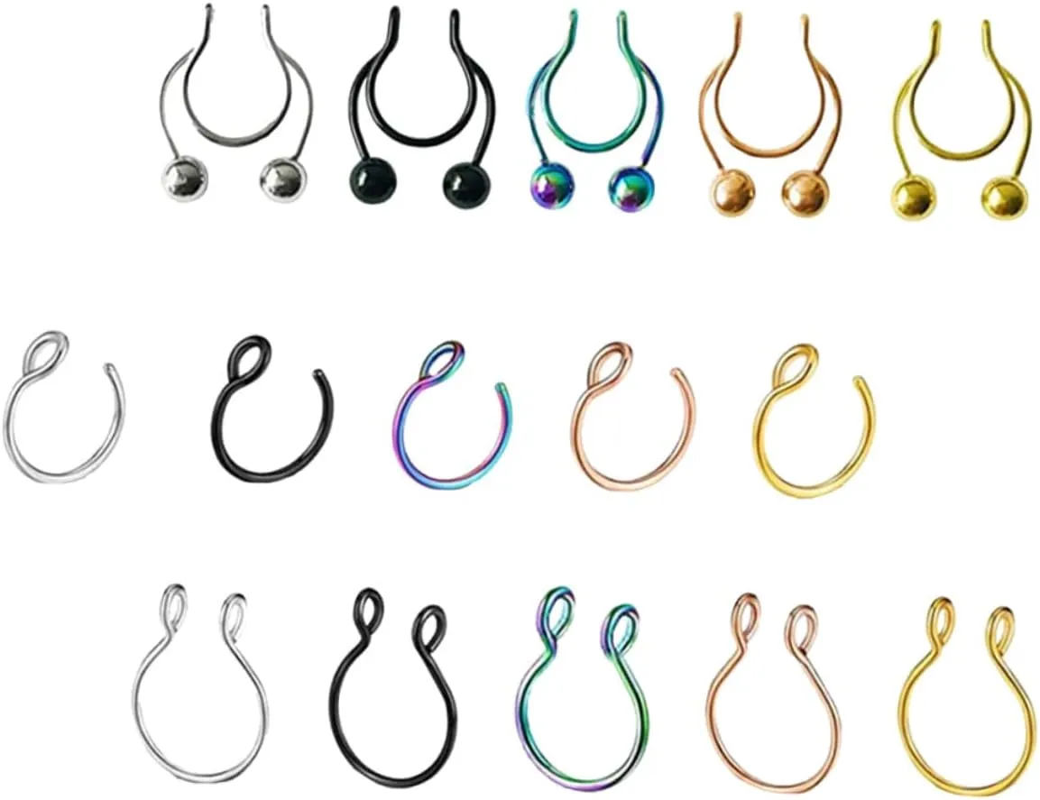 15Pcs Fashion Stainless Steel Nose Rings Set Non Piercing Clip Nose Jewelry for Women Comfortable and Durable Nose Piercing Decoration for Daily Wear and Special