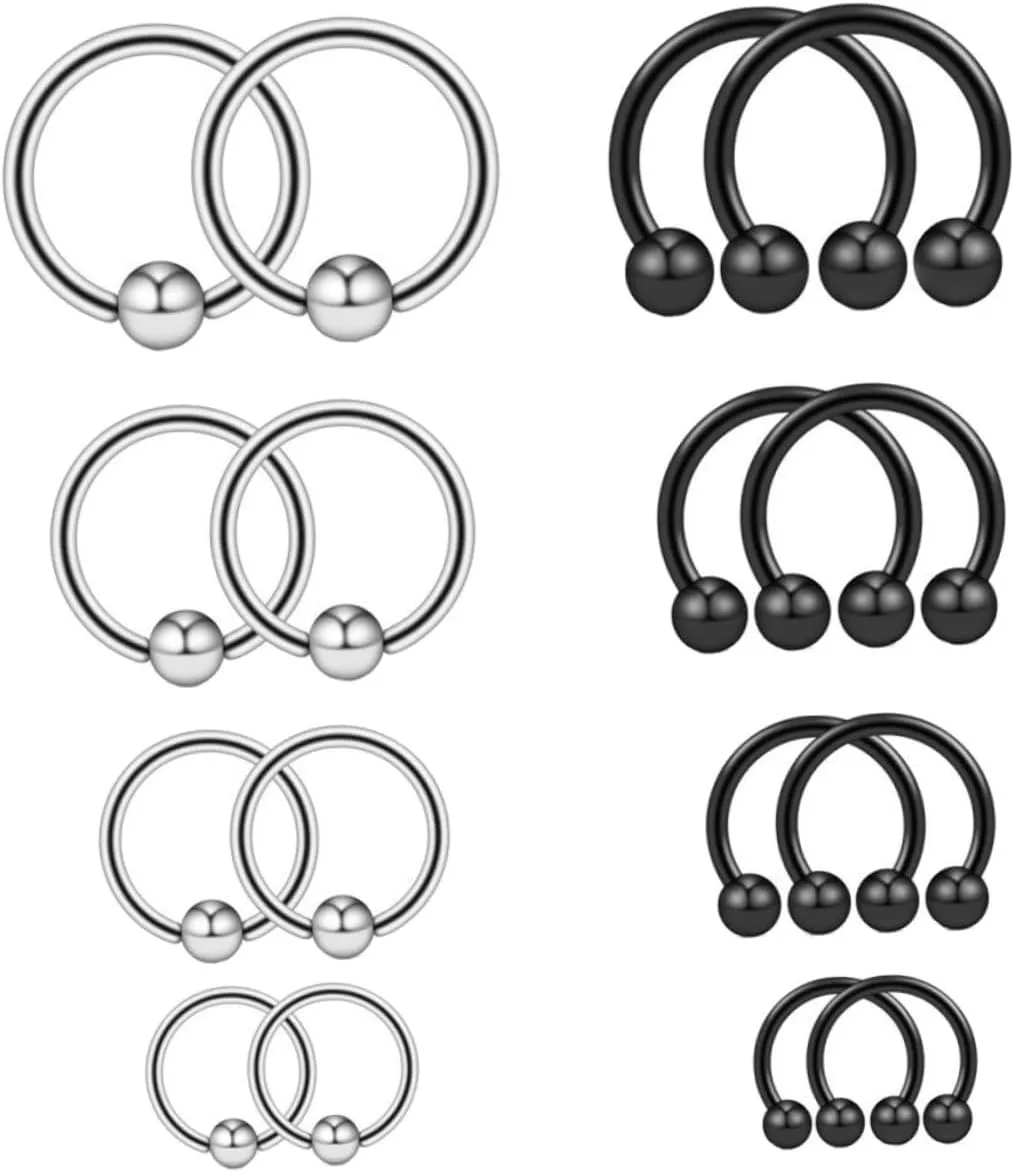 16pcs Stainless Steel Piercing Jewelry Set Nose Ring Lip for Fashion Look