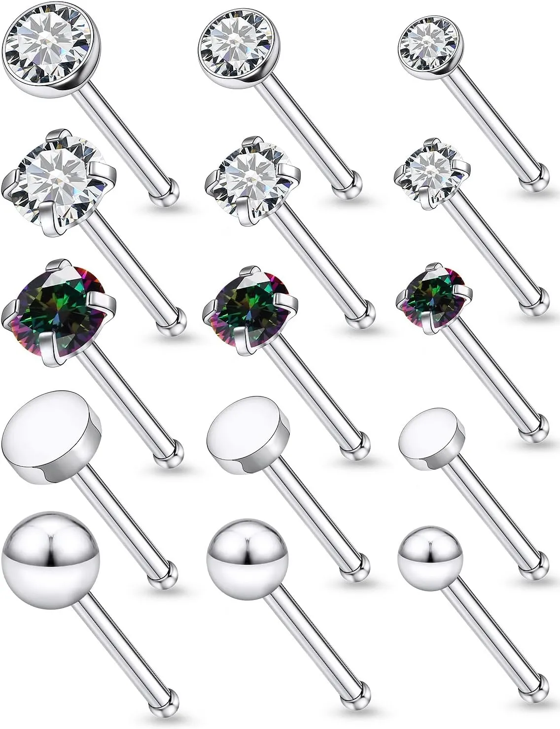 18G 20G Nose Rings Studs Piercing Jewelry for Women 316L Surgical Steel L Shaped Screw Straight Nose Rings Studs Hypoallergenic Nostril Piercing Jewelry for Women Men CZ 2mm 2.5mm 3mm