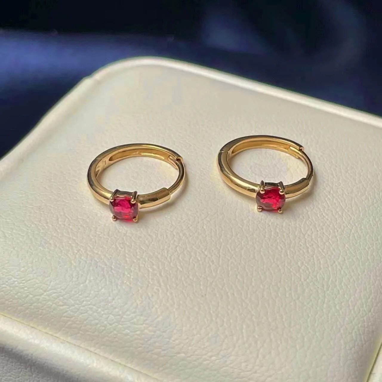 18k Natural Red Spinel Huggie Hoop Earrings