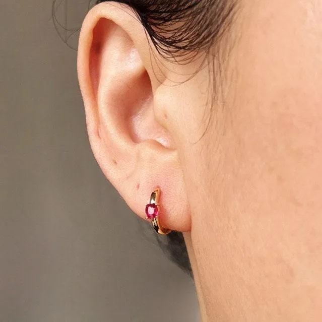 18k Natural Red Spinel Huggie Hoop Earrings