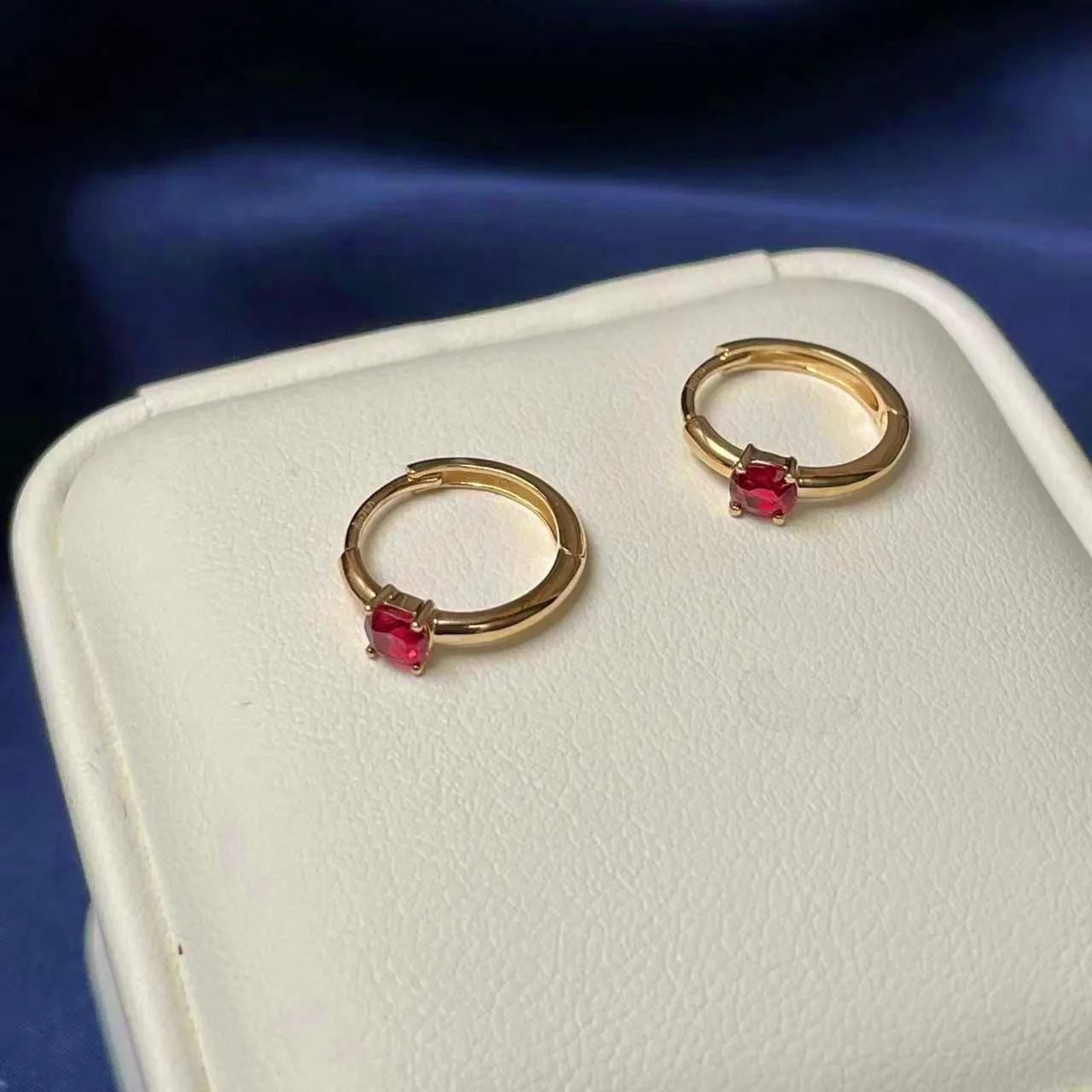 18k Natural Red Spinel Huggie Hoop Earrings