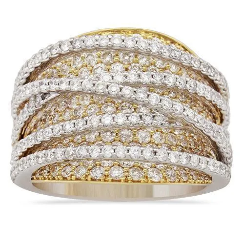 18k Yellow Gold Modern Diamond Cocktail Ring 2.99 Ctw