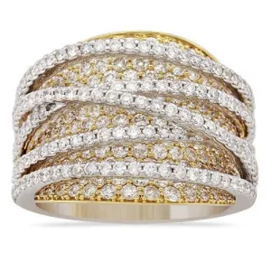 18k Yellow Gold Modern Diamond Cocktail Ring 2.99 Ctw