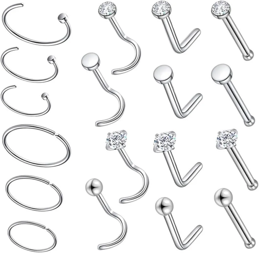 18Pcs Stainless Steel Nose Rings Non Piercing Nose Clips for Men Women Stylish Nose Jewelry Durable Fashion Accessories