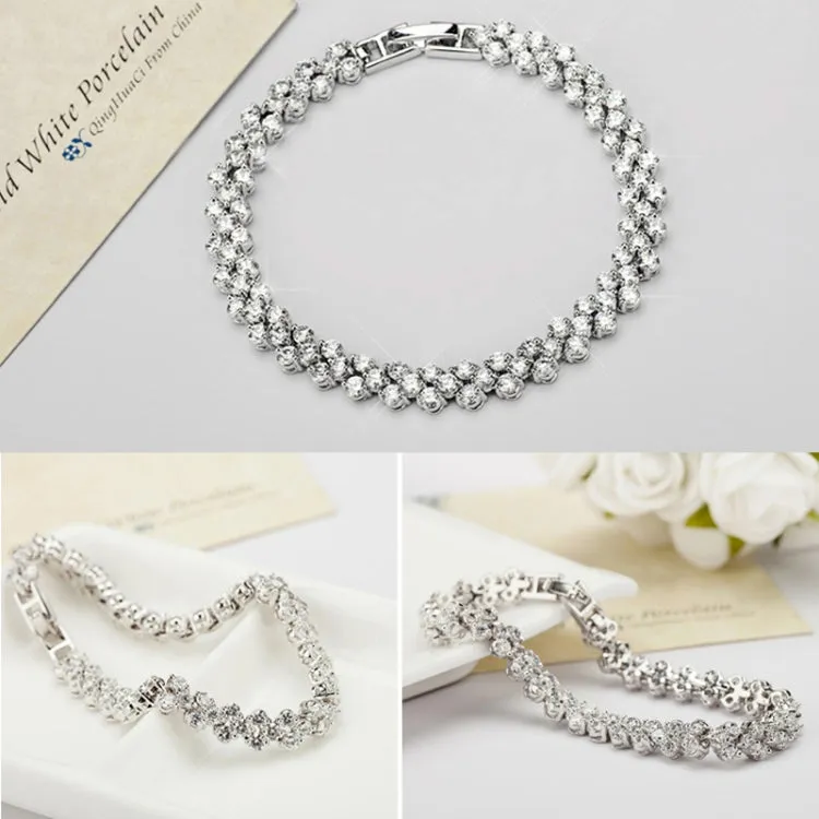 19cm Fashion Zircon Encrusted Roman Bracelets Platinum-plated Bracelet Jewelry, 19cm