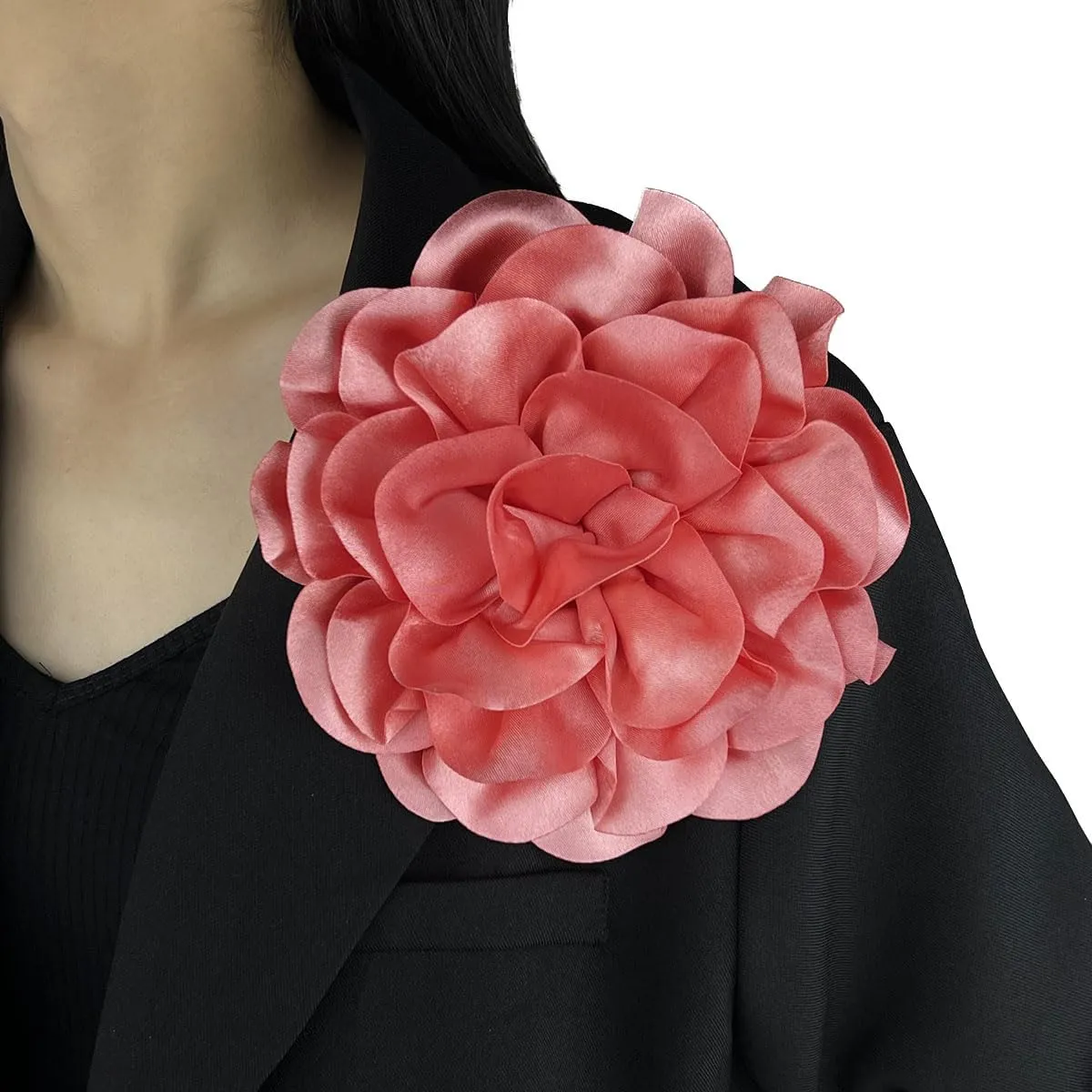 19mm Extra Large Rose Flower Brooches Dainty Satin Fabric Rose Flower Lapel Pins Elegant Silk Camellia Flower Oversized Brooch Pin for Women Wedding Party Dance Banquet Dress Suit Clothes Accessories Jewelry