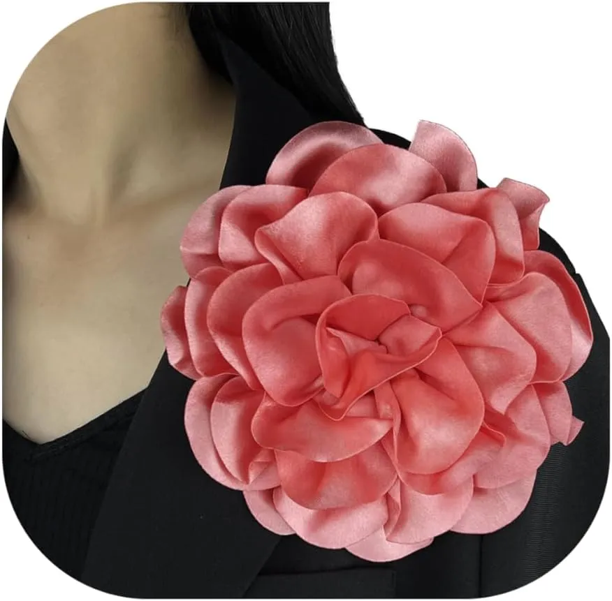 19mm Extra Large Rose Flower Brooches Dainty Satin Fabric Rose Flower Lapel Pins Elegant Silk Camellia Flower Oversized Brooch Pin for Women Wedding Party Dance Banquet Dress Suit Clothes Accessories Jewelry