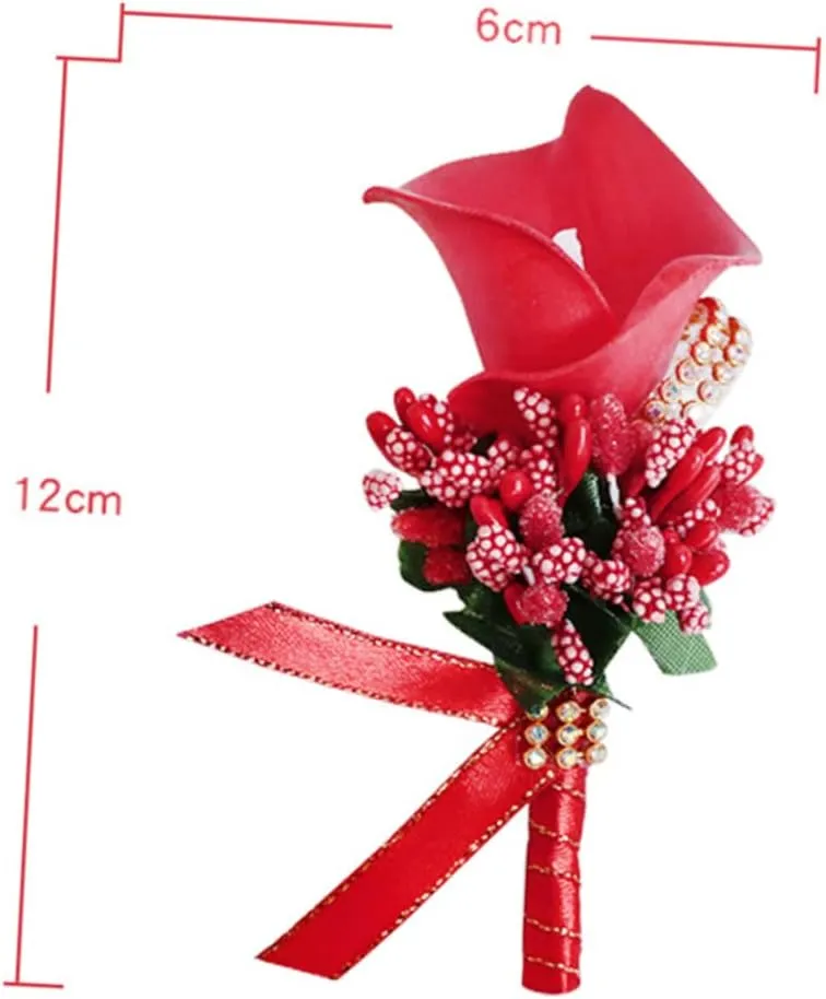 1PC Elegant Red PU Brooch Pin Simulation Floral Breastpin for Brides and Bridesmaids Rhinestone Details Bridal Boutonniere for Weddings and Special Occasions