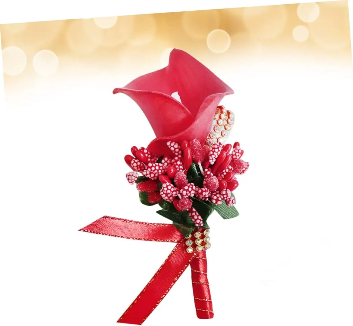 1PC Elegant Red PU Brooch Pin Simulation Floral Breastpin for Brides and Bridesmaids Rhinestone Details Bridal Boutonniere for Weddings and Special Occasions