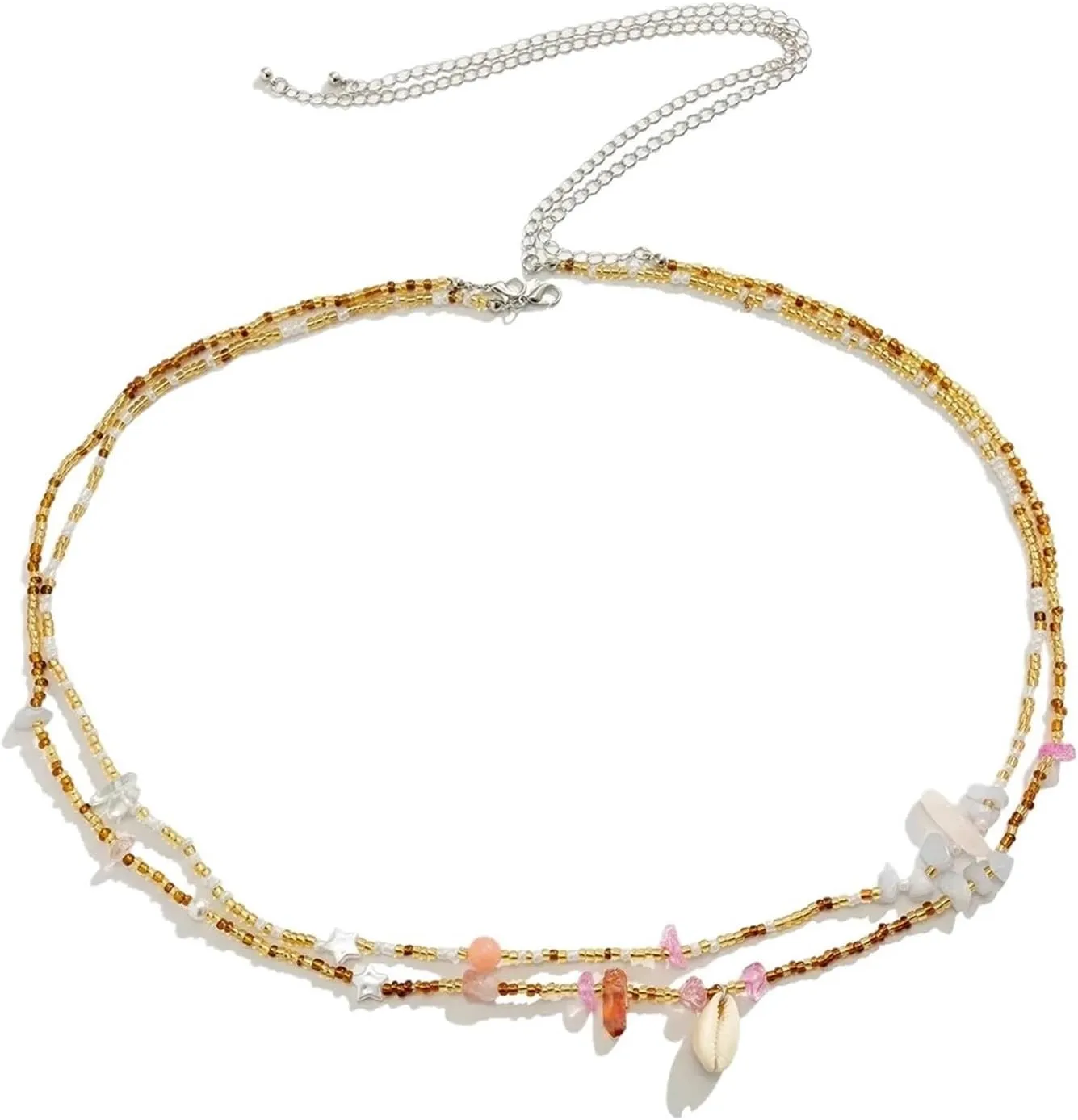 2 Pcs Sexy Shell WaistChains Irregular Stone Belly Chains for Women Elegant Body Chains Decor Jewelry(Gold)