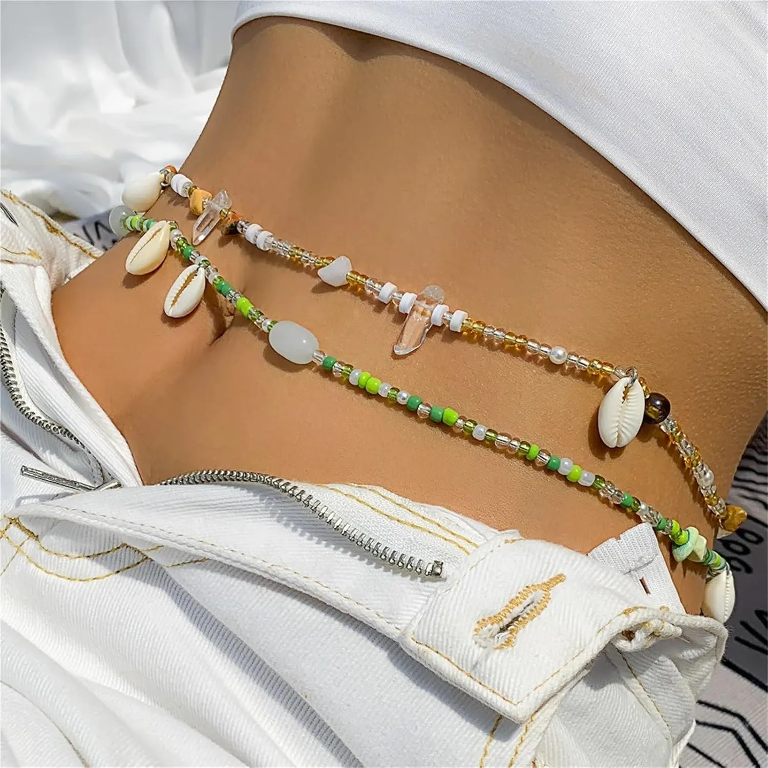 2 Pcs Sexy Shell WaistChains Irregular Stone Belly Chains for Women Elegant Body Chains Decor Jewelry(Gold)