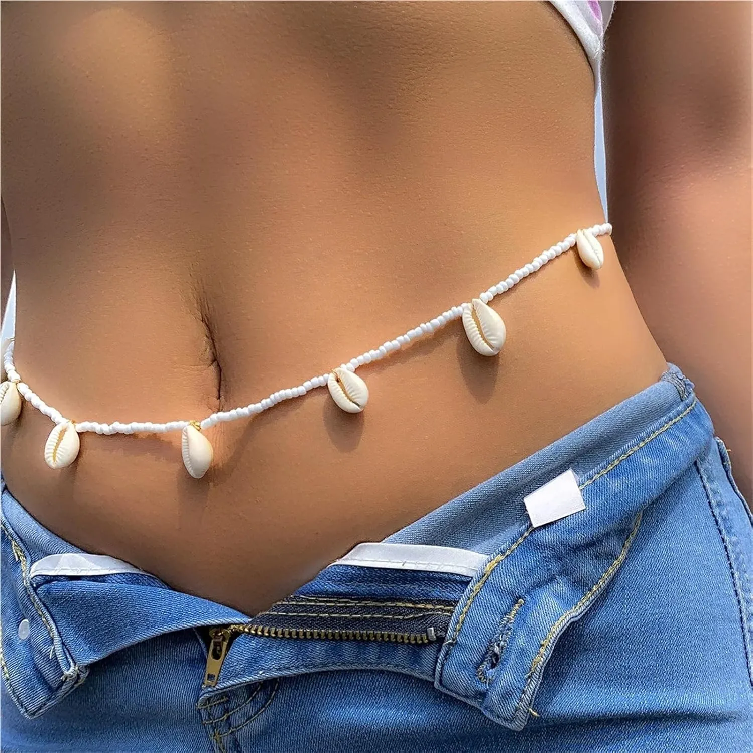 2 Pcs Sexy Shell WaistChains Irregular Stone Belly Chains for Women Elegant Body Chains Decor Jewelry(Gold)