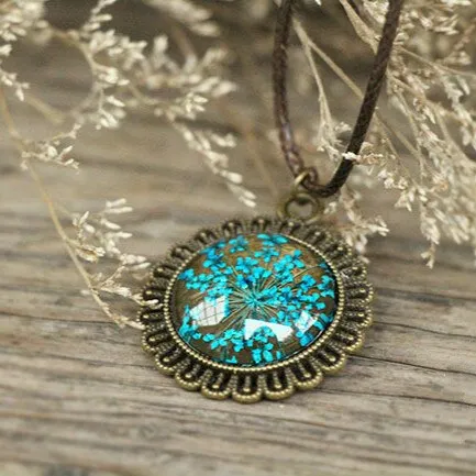 2018 Dried Flowers Real Time Dome Glass Necklace Pendant Vintage Boho
