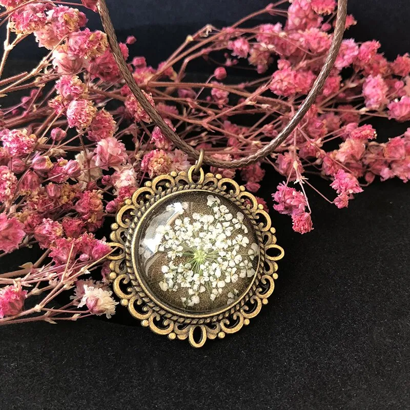 2018 Dried Flowers Real Time Dome Glass Necklace Pendant Vintage Boho