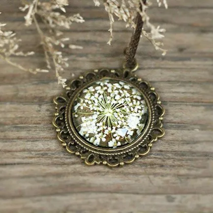 2018 Dried Flowers Real Time Dome Glass Necklace Pendant Vintage Boho