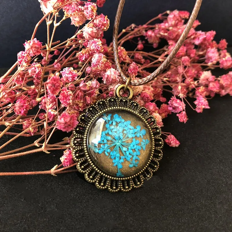 2018 Dried Flowers Real Time Dome Glass Necklace Pendant Vintage Boho