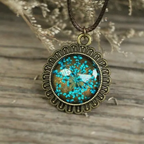 2018 Dried Flowers Real Time Dome Glass Necklace Pendant Vintage Boho