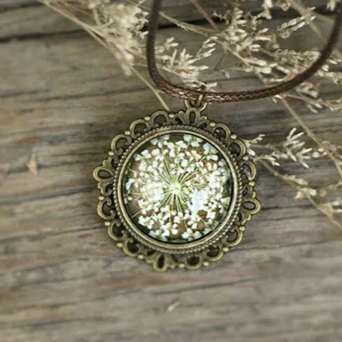 2018 Dried Flowers Real Time Dome Glass Necklace Pendant Vintage Boho