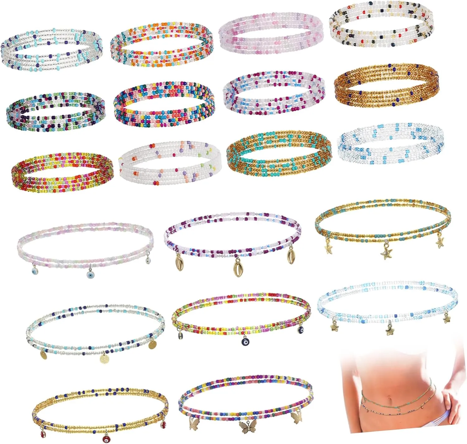 20Pcs African Waist Beads Body Chains for Women Waist Jewelry for Beach Parties and Nightclubs Eye Catching Waist Decoration