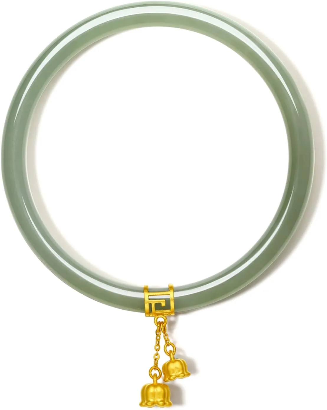 24K Solid Gold Flower Nephrite Hetian Green Jade Bangle Bracelet Round Bracelet Natural Gemstone Floral Lucky Dainty Jewelry for Women Mom Daughter Size 54(170)-60(230)