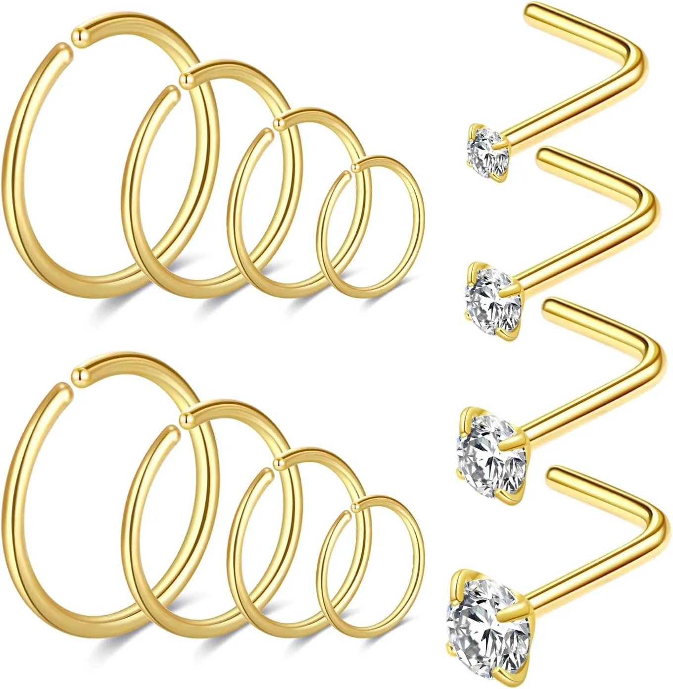 24Pcs 20 Gauge Nose Piercings Nose Rings Hoops for Women Men 316L Surgical Steel Cartilage Helix Tragus Hoop Earrings Lip Rings Septum Rings Clip on Real Nose Rings Bendable 6mm 8mm 10mm 12mm Fake Nose Ring Fake Septum Piercings