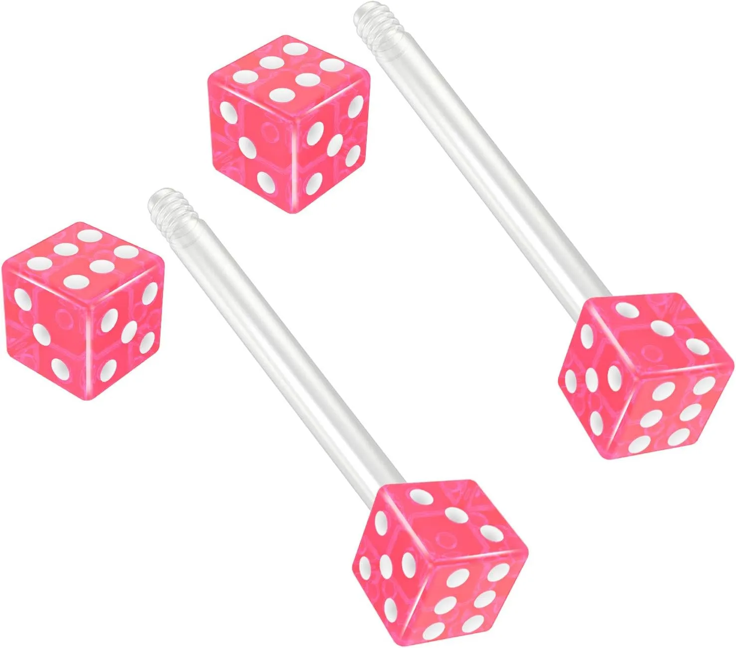 2pc 14g 1.6mm Flexible Tongue Rings Bioflex 14mm 9/16 Bioplast Barbell Ring Black Acrylic Dice