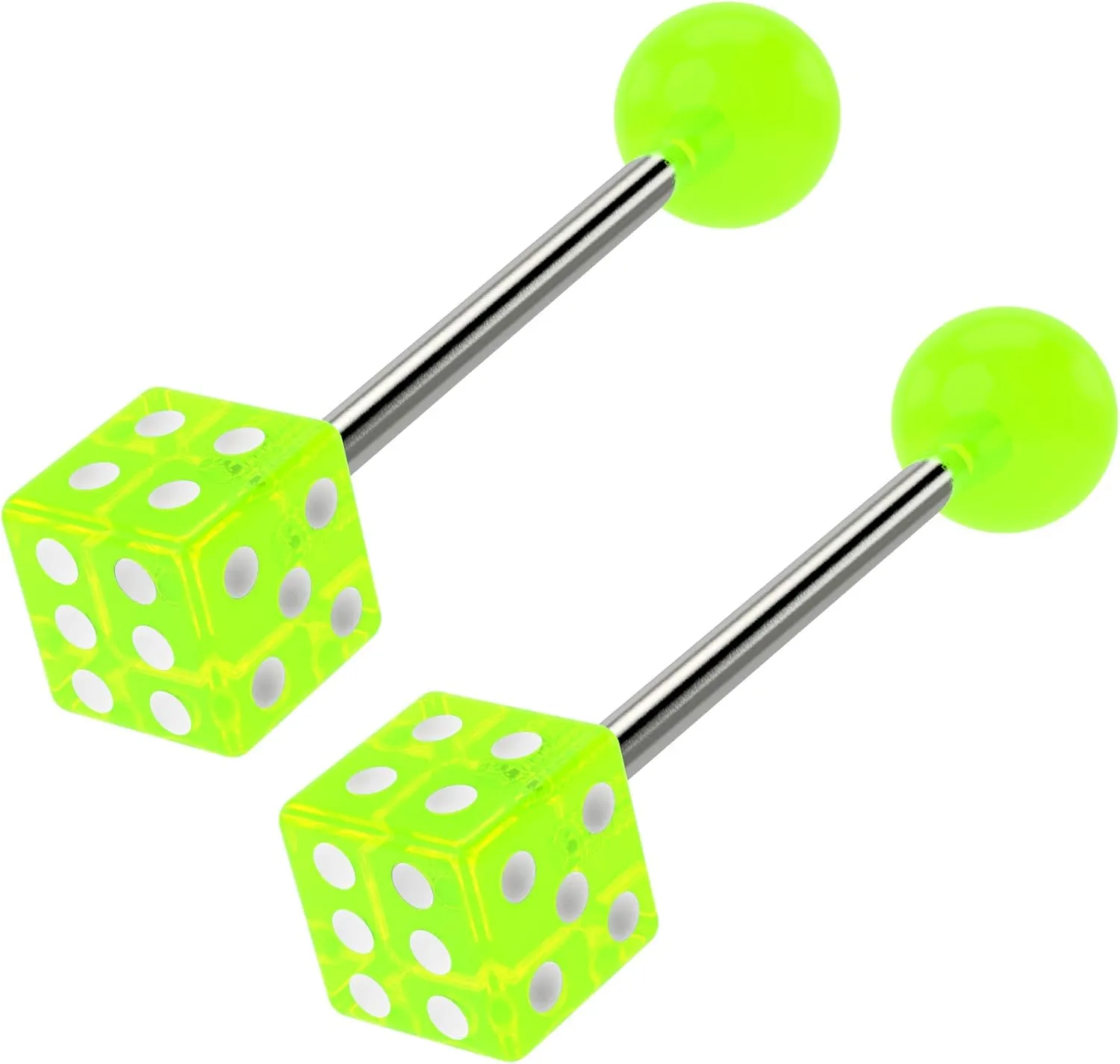 2pc Dice Tongue Ring Color 14g Piercing Barbell for Women Acrylic Plastic 14 Gauge 16mm 5/8 Jewelry