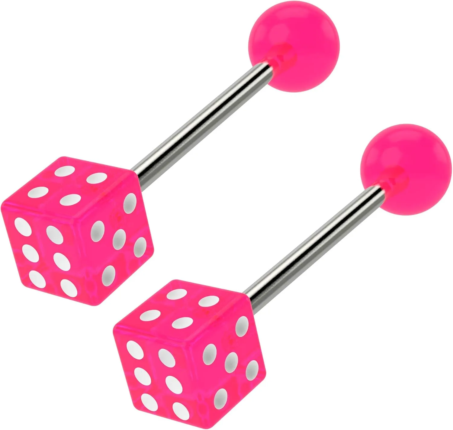 2pc Dice Tongue Ring Color 14g Piercing Barbell for Women Acrylic Plastic 14 Gauge 16mm 5/8 Jewelry