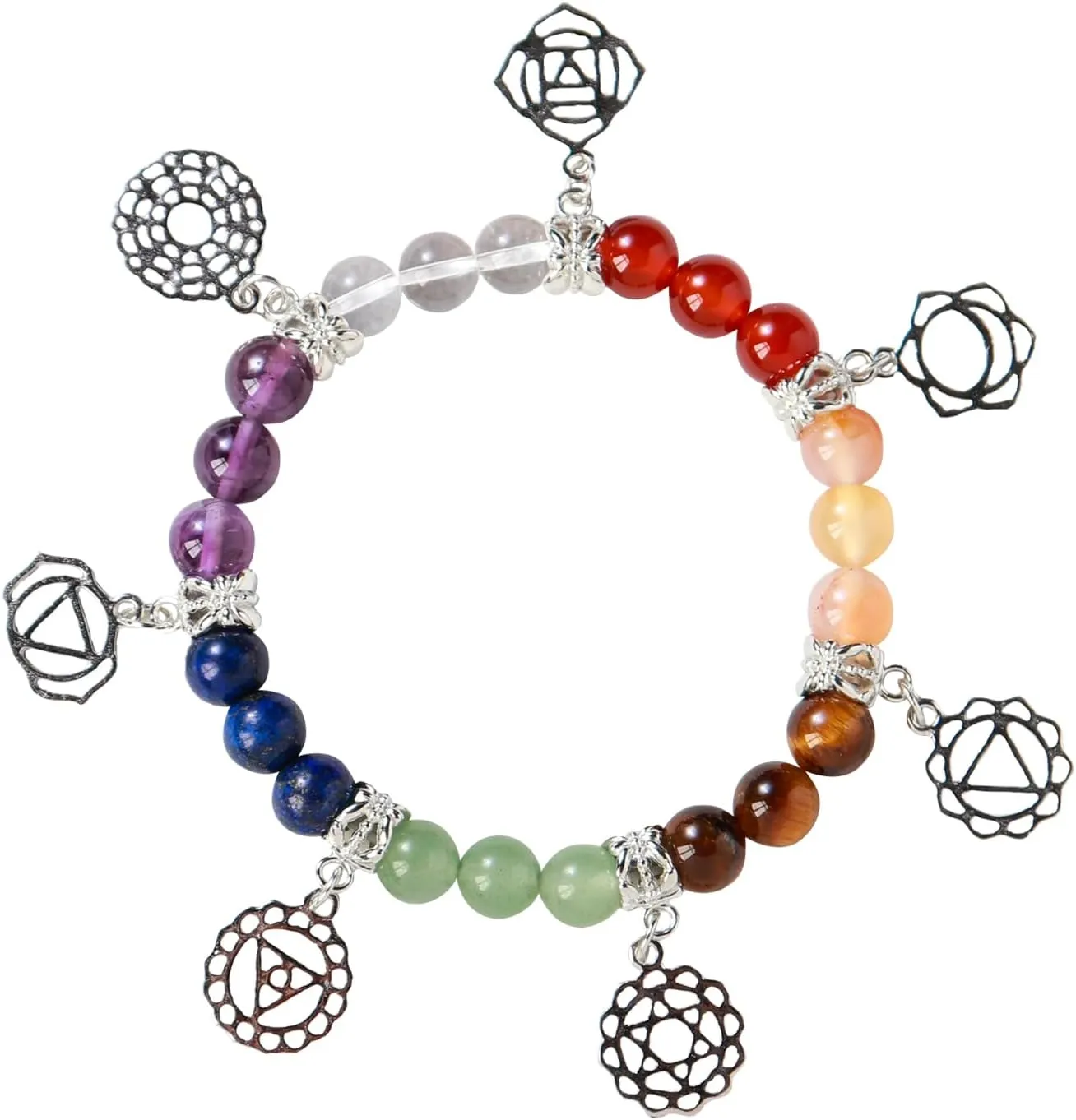 2PCS 7 Chakra Healing Crystal Adjustable Bracelet Natural Crystal Gemstone Stretchable Stretch Bracelet Real Gemstone Beads Handwoven Yoga Reiki Jewelry Balancing Reiki Chakra Meditation