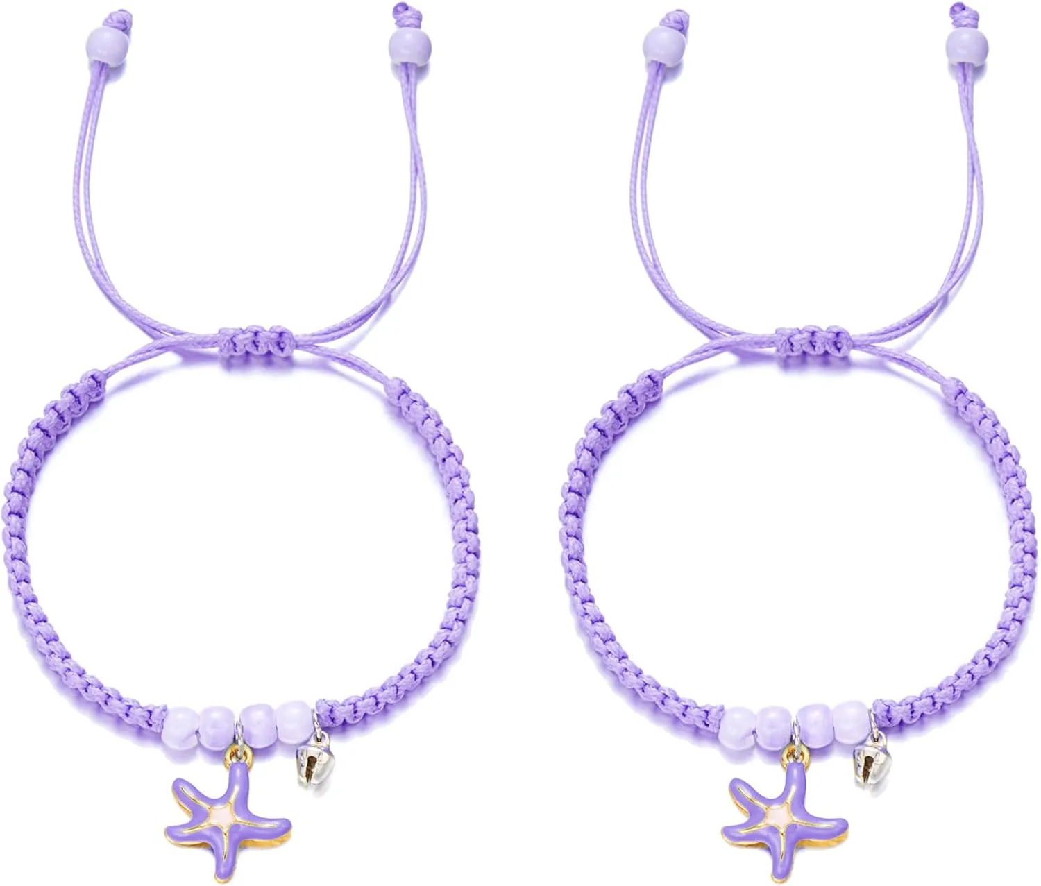 2PCS Adjustable Braided Bracelet Handmade Braided Rope Charms Boho Surfer Bracelets Cute Trendy Boho Festival Jewelry Gifts for Women