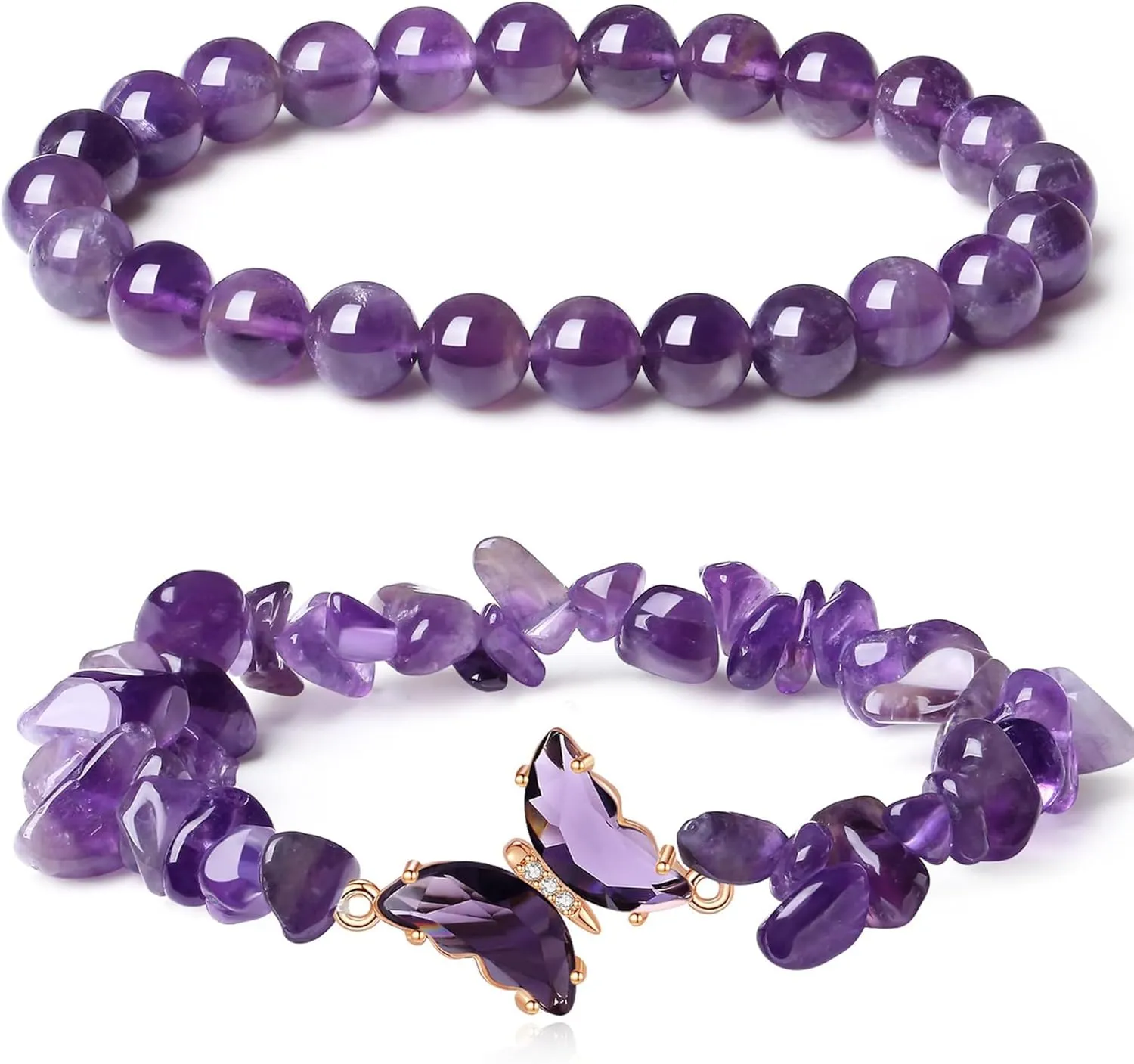 2Pcs Butterfly Bracelets for Women Healing Crystal Beaded Bracelets Gemstone Chip Beads Bracelet Natural Beads Stretch Bracelet Trendy Jewelry