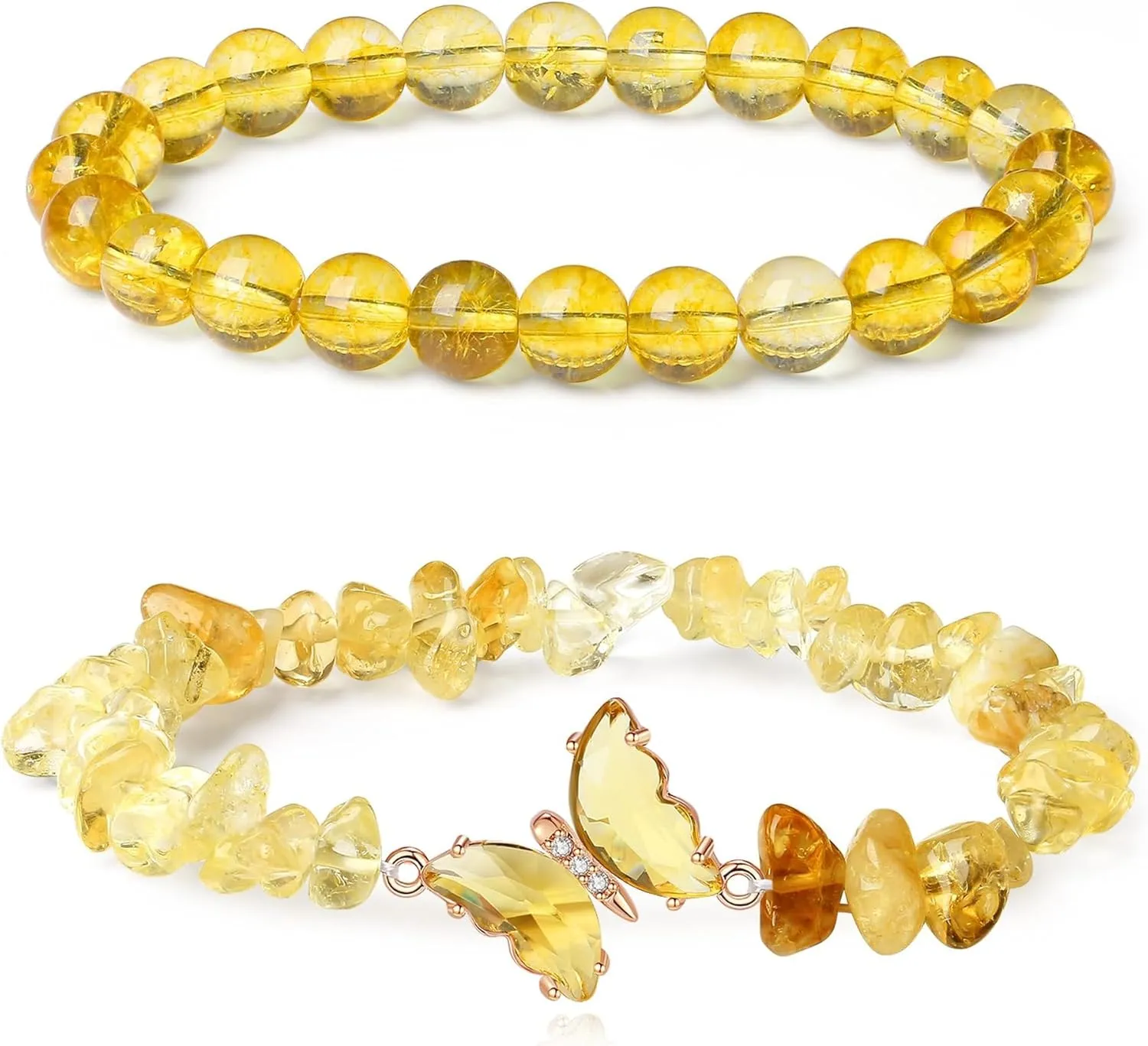 2Pcs Butterfly Bracelets for Women Healing Crystal Beaded Bracelets Gemstone Chip Beads Bracelet Natural Beads Stretch Bracelet Trendy Jewelry