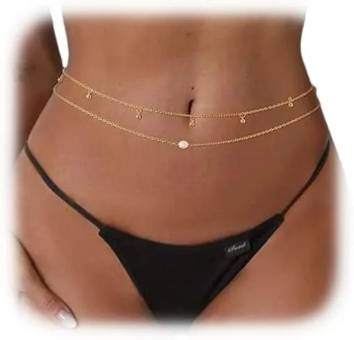 2Pcs Gold/Silver Crystal Bead Waist Chains Pearl Belly Body Chain for Women Waist Summer Layered Belly Chain Crystal Waist Body Jewelry