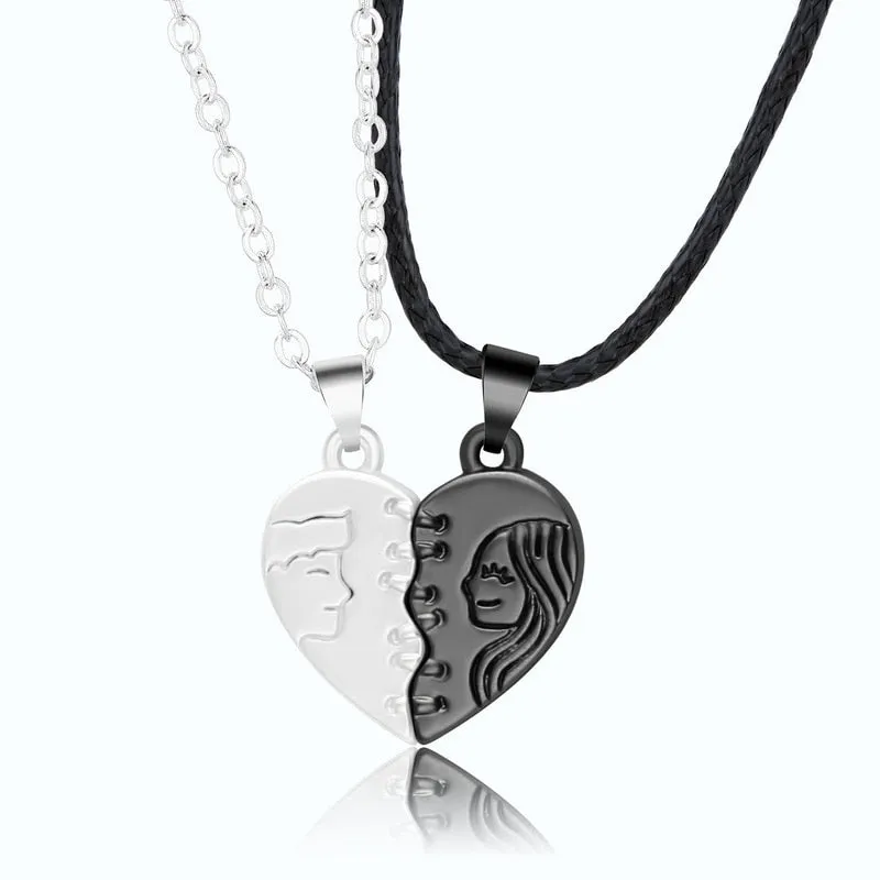 2Pcs Magnetic Heart Couple Necklace For Women Valentine&#39;s Day Sweater Chain For Best Friend Lovers Wedding Party Gift Jewelry