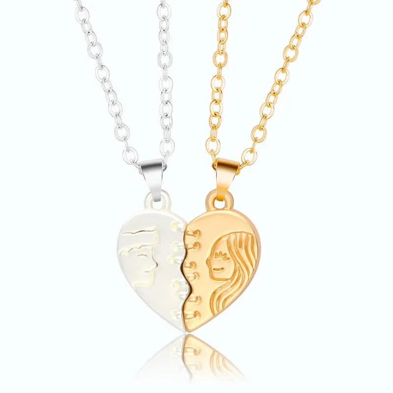 2Pcs Magnetic Heart Couple Necklace For Women Valentine&#39;s Day Sweater Chain For Best Friend Lovers Wedding Party Gift Jewelry
