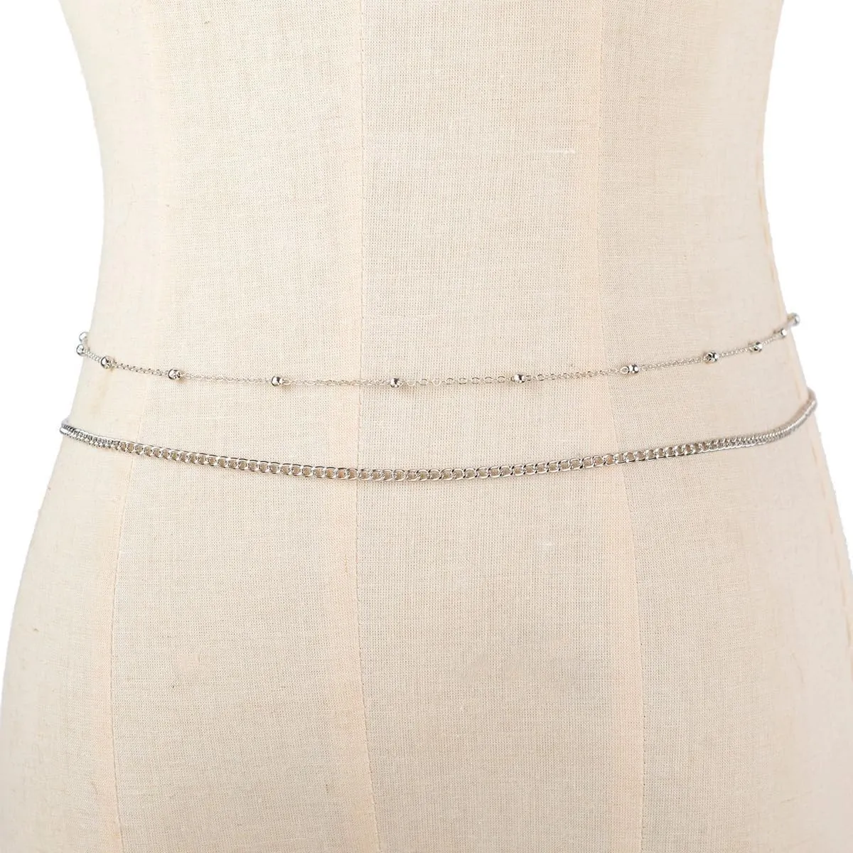 2Pcs Metal Bead Waist Chian Belt Jewelry Summer Beach Multi-Layer Beaded Waist Belly Chain Sexy Belly Chains Beach Body Jewelry for Women