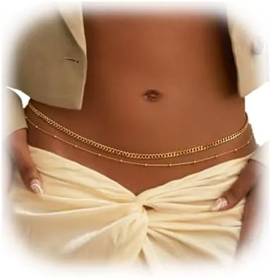 2Pcs Metal Bead Waist Chian Belt Jewelry Summer Beach Multi-Layer Beaded Waist Belly Chain Sexy Belly Chains Beach Body Jewelry for Women