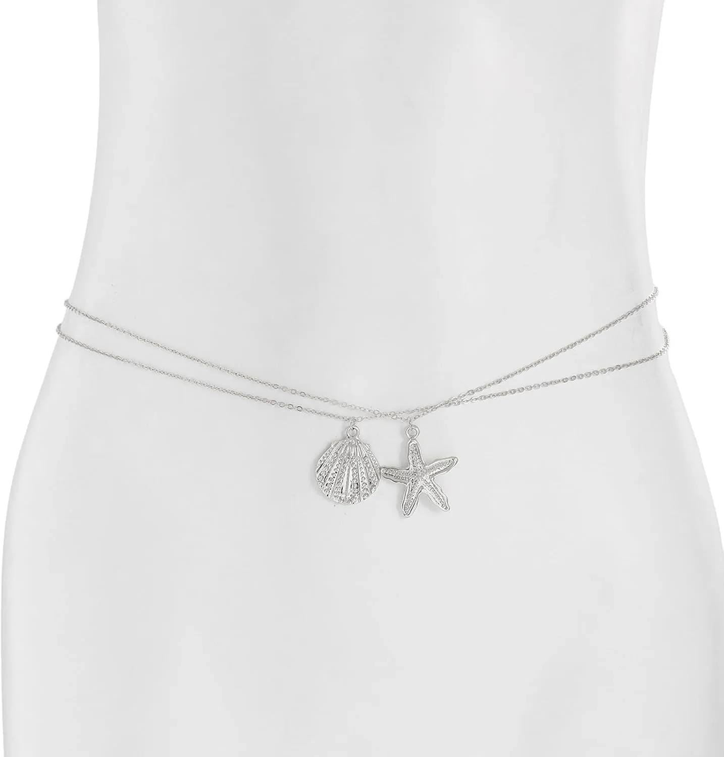 2Pcs Shell Star Waist Chain Jewelry Summer Beach Metal Link Belly Body Chain Bikini Layered Starfish Waist Body Chain for Women