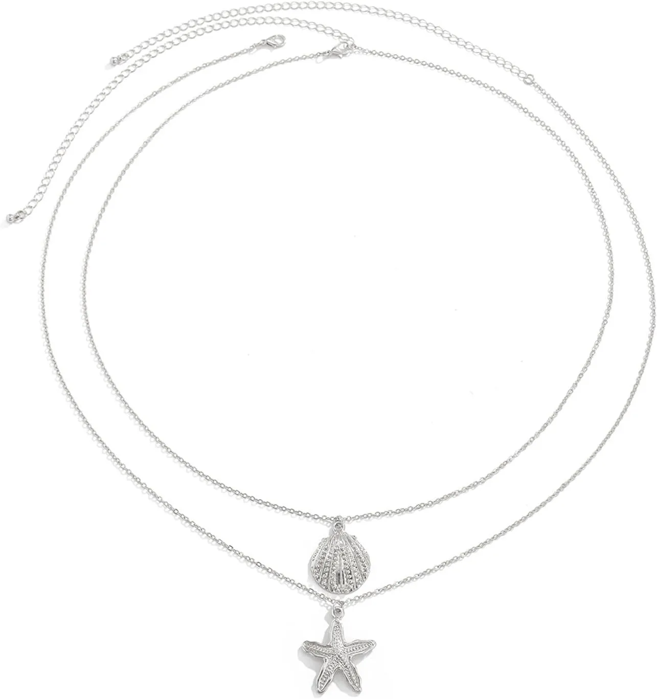 2Pcs Shell Starfish Pendant Waist Chain Bikini Metal Link Belly Chains Summer Beach Starfish Body Chain Layered Waist Body Jewelry for Women