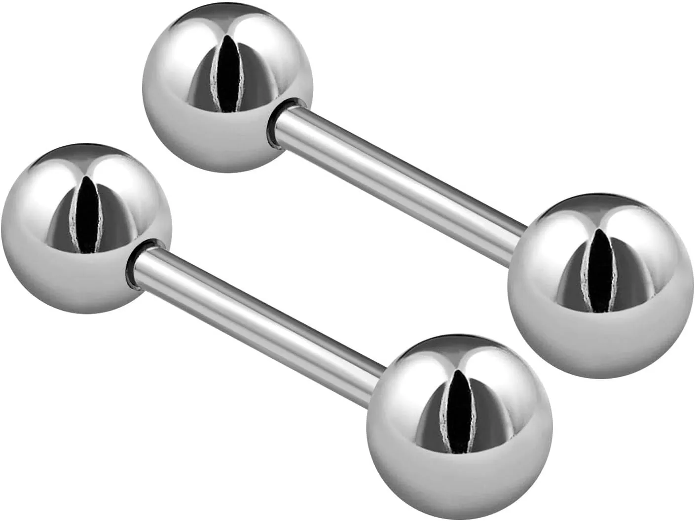 2PCS Stainless Steel Stud Barbell Tongue Rings 14 Gauge 6mm Ball Nipple Bars Piercing Jewelry See More Sizes