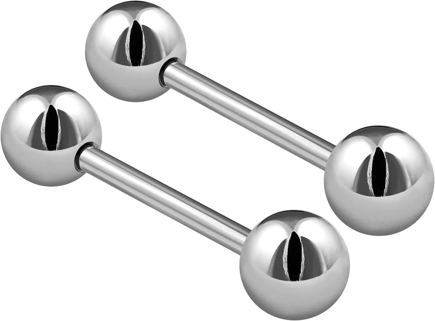 2PCS Stainless Steel Stud Barbell Tongue Rings 14 Gauge 6mm Ball Nipple Bars Piercing Jewelry See More Sizes